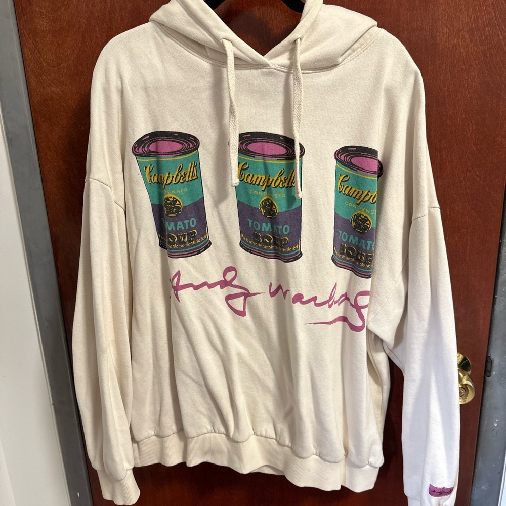 Pull&Bear Cream Hoodie with Artistic Print